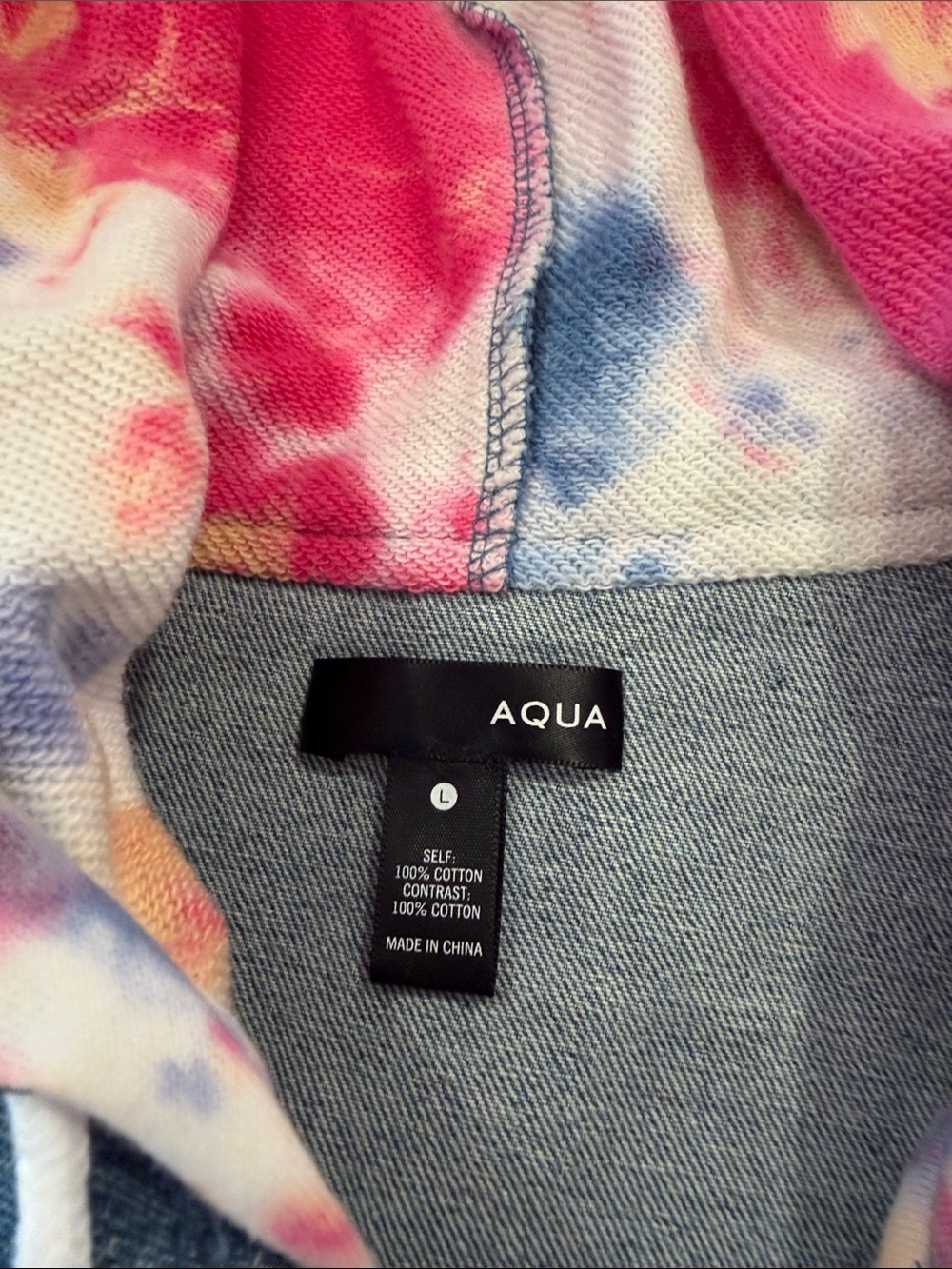 Aqua Denim Jacket with Pink, Blue & Yellow Tie-Dye Hooded Sleeves - Picture 2 of 5
